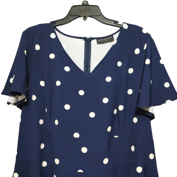 Lane Bryant Navy Polka Dot Lena V Neck Level Hem Midi Dress Womens Plus Size 24 - Picture 6 of 11